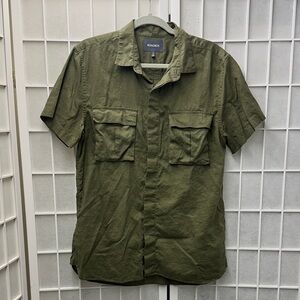 Bonobos Olive Green Men's Short Sleeve Button Down Shirt Med EUC Cotton Linen